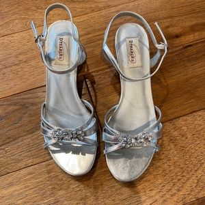 Silver metallic kitten heels